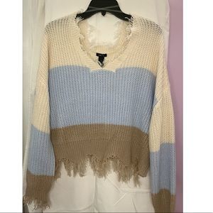 Rue 21 Colorblock V-Neck Destructed Hem Sweater